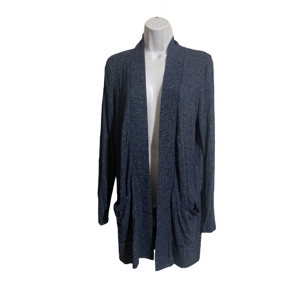 J.Crew Open Front Cardigan Sweater Knit Pockets Blue Heathered Small
